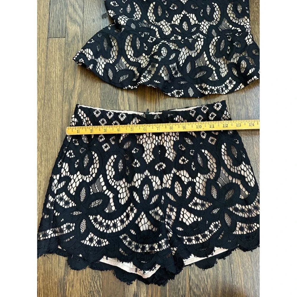 Bardot Junior Girls Black Lace Peplum Top and Shorts Set Size 10 Kids Formal